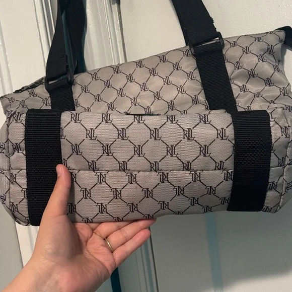 Ralph Lauren Gray Monogram Tote with Black Web Straps - Picture 4 of 13